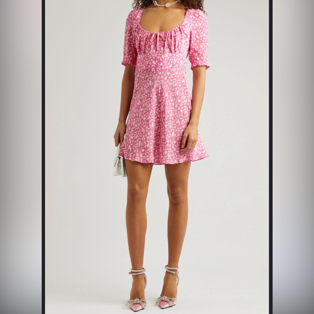 RIXO Lilita Tie-Detailed Ruched Silk-Crepe Mini Dress in pink Size M - Picture 7 of 10